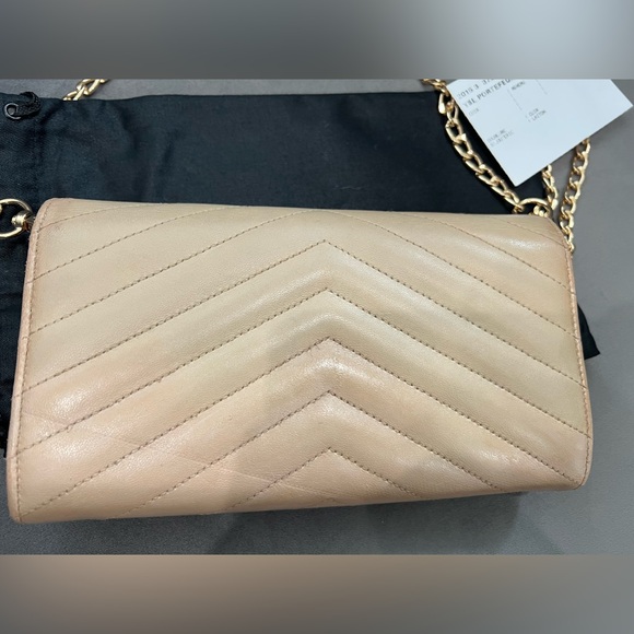 Beige Saint Laurent Cassandre Envelope Flap Wallet on Chain - Picture 8 of 15